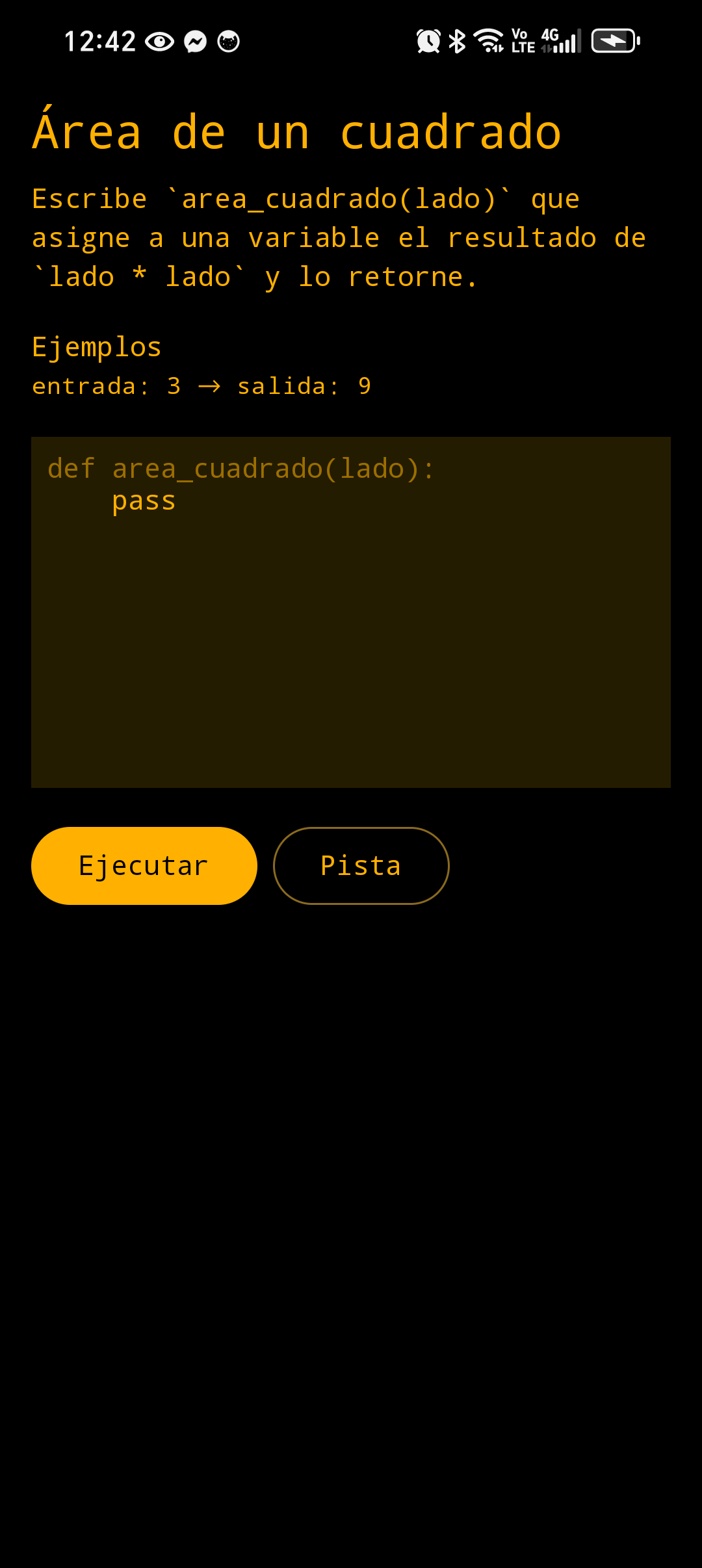 Editor de código de Serpy con un ejercicio de Python en la pantalla del móvil