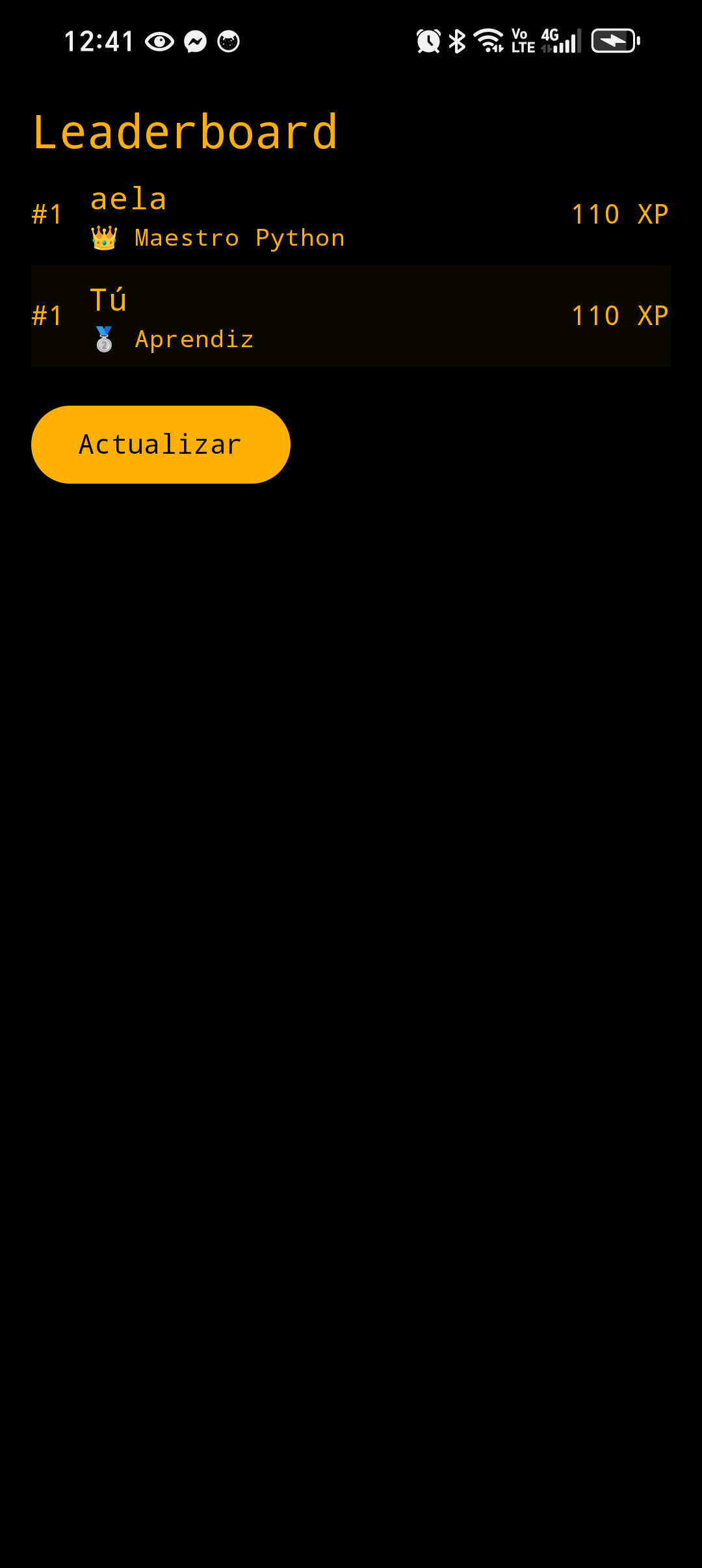 Pantalla de ranking de Serpy con la clasificación de la comunidad